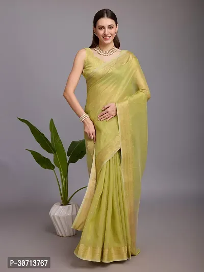 Stylish Green Khadi Cotton Zari Saree with Blouse piece For Women