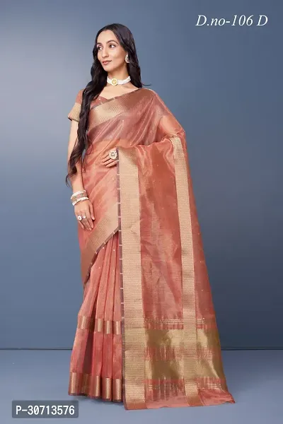 Stylish Peach Khadi Cotton Zari Saree with Blouse piece For Women