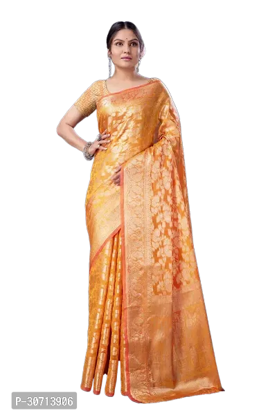 Stylish Yellow Khadi Cotton Zari Saree with Blouse piece For Women