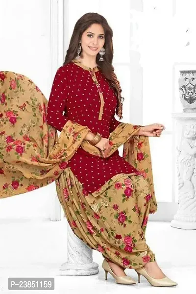 Elegant Multicoloured Crepe Dress Material with Dupatta For Women-thumb0