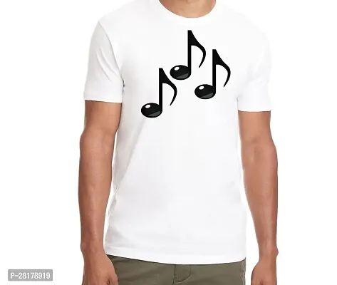 Stylish White Polyester Printed Round Neck T-Shirt For Men-thumb0