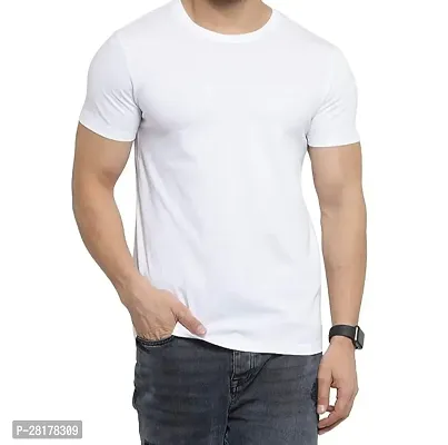 Stylish White Polyester Solid Round Neck T-Shirt For Men-thumb0