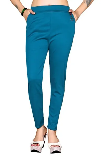 Womenss Solid Ankle Lenght Pants With Pockets 