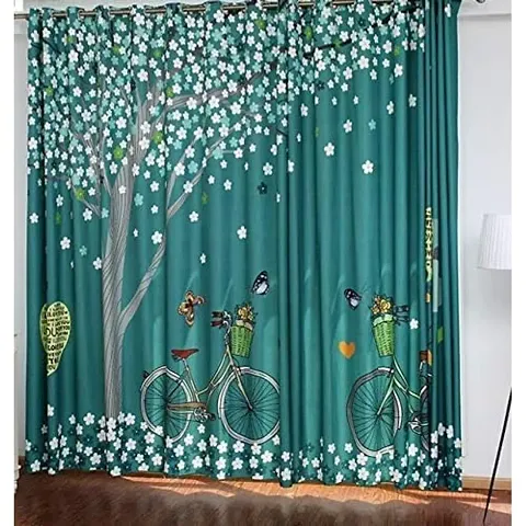 LHD 3D Flower Digital Printed Polyester Fabric Curtains for Bed Room Kids Room Living Room Color Blue Window/Door/Long Door (D.N.89)