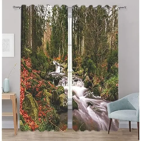 LHD 3D Scenery Forest Digital Printed Polyester Fabric Curtains for Bed Room Kids Room Living Room Color Green Window/Door/Long Door (D.N.9)