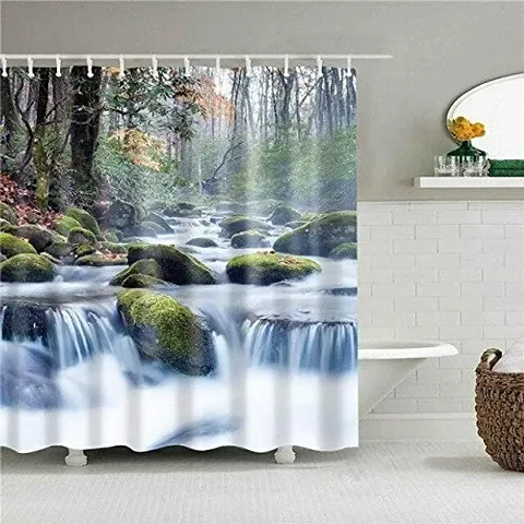 LHD 3D Waterfall Digital Printed Polyester Fabric Curtains for Bed Room Kids Room Living Room Color White Window/Door/Long Door (D.N.45)