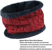 Crystal Zone 2 Pairs Men's & Women's Snow Proof,Inside Fur, Warm Woolen Cap with Neck Muffler/Neck Warmer/Scarf for Winters - Free Size (pack of 2 red cap wiith neck-thumb2