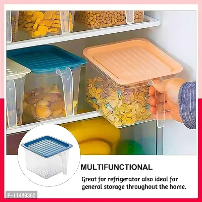 Crystal Zone Plastic Sunday Airtight Kitchen Fridge Storage Organizer Containers with Lid and Handle, Set of 2, 1100 ml, Multicolor-thumb5