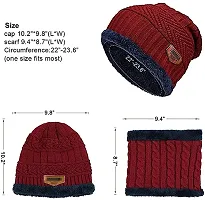 Crystal Zone 2 Pairs Men's & Women's Snow Proof,Inside Fur, Warm Woolen Cap with Neck Muffler/Neck Warmer/Scarf for Winters - Free Size (pack of 2 red cap wiith neck-thumb3