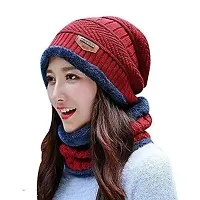Crystal Zone Snow Proof Inside Fur Wool Unisex Beanie Cap with Neck Warmer Combo (Pack of 2-thumb3