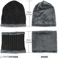 Crystal Zone Snow Proof Inside Fur Wool Unisex Beanie Cap with Neck Warmer Combo (Pack of 2-thumb1