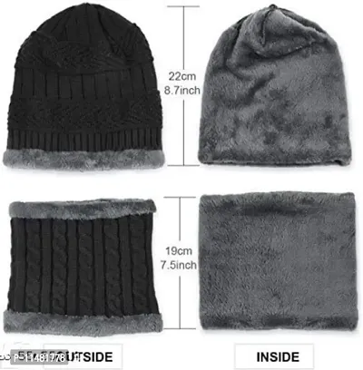 Crystal Zone Snow Proof Inside Fur Wool Unisex Beanie Cap with Neck Warmer Combo (Pack of 2-thumb2