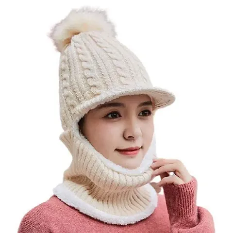 Crystal Zone Girls Full Face Cover Winter Fur Off Neck Cover and Beanie Visor Cap Monkey Cap for Girls Ladies