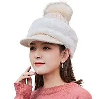 Crystal Zone Girls Full Face Cover Winter Fur Off White Neck Cover and Beanie Visor Cap Monkey Cap for Girls Ladies-thumb2