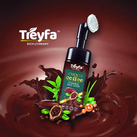 Treyfa Choco coffee foaming face wash with silicone brush for deep exfoliation, Acne and Oil Control | Natural skin brightening  moisturizing chocolate rich caffeine face wash for men  women