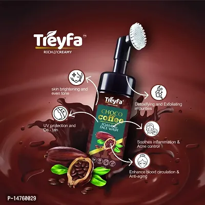 Treyfa Choco coffee foaming face wash with silicone brush for deep exfoliation, Acne and Oil Control | Natural skin brightening  moisturizing chocolate rich caffeine face wash for men  women-thumb5