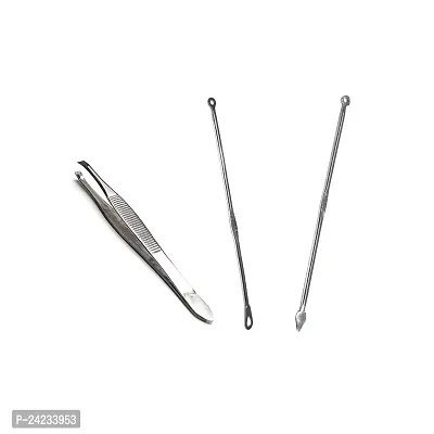 Verceys S-164-165 Pimple, Acne And Blackhead Whitehead Remover Tool Remover Needle Round Spot Extractor Pin And slant Tip Tweezer  Plucker for Upper Lip Eyebrows Chin Hair