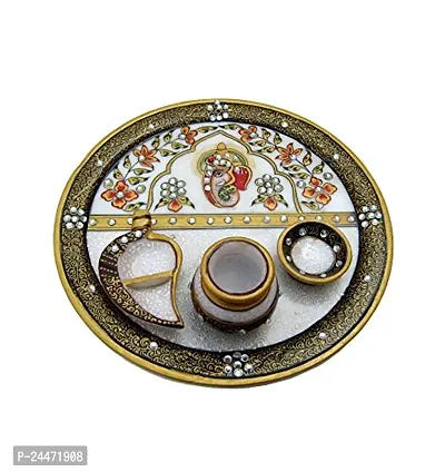 Beautiful Marble Pooja Thali, Karva Chauth Pooja Thali