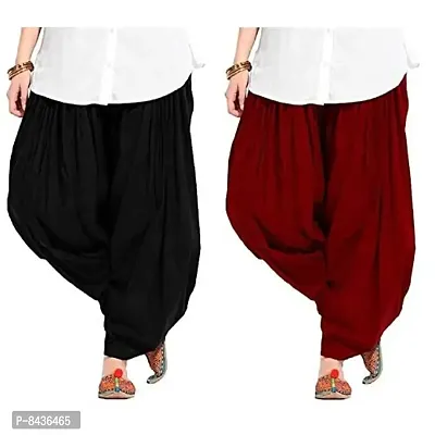 Prabha Creations Women's Loose Fit Patiala Pants Pack of 2 (SALC-786_Black & Maroon_54)