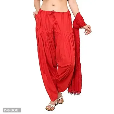 Prabha Creations Women's Loose Fit Cotton Pants With Dupatta Set (sal-87536_Red_Free Size)