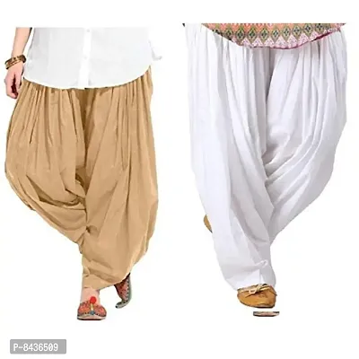 Prabha Creations Women's Loose Fit Patiala Pants (pack of 2)(SALC-786_Whtie & Beige_54)