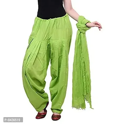 Prabha creations cotton Patiyala salwar with dupatta for women (free size) (perrot green)-thumb0