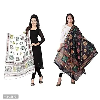 Prabha Creations Women's Printed Cotton Dupatta (Pack of 2) Multicolored_Free Size-thumb0