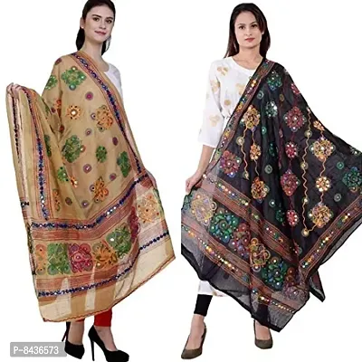 Prabha Creations Women's Printed Cotton Dupatta (Pack of 2) Multicolored_Free Size