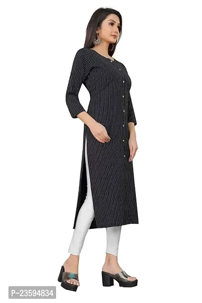 Regina Womens Casual Wear Digital Printed Cotton Straight A-Line Kurties for Womens and Girls (Black) (Size: Small-thumb2