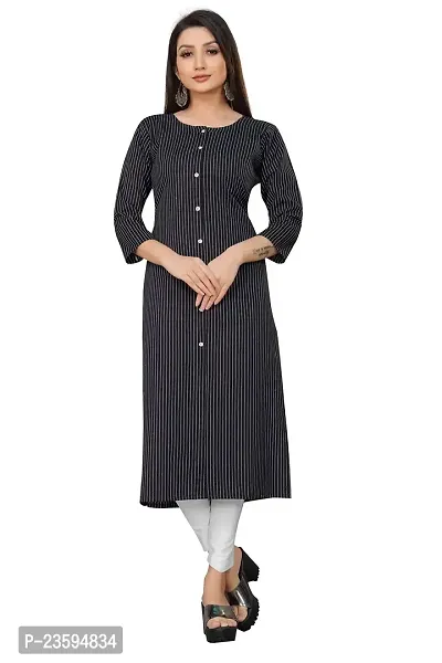 Regina Womens Casual Wear Digital Printed Cotton Straight A-Line Kurties for Womens and Girls (Black) (Size: Small-thumb0