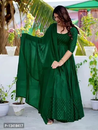Panjurli Revert Diamond Work Rayon Fabric Flared Gown With Attached Dupatta for Women-thumb0