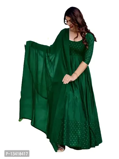 Panjurli Revert Diamond Work Rayon Fabric Flared Gown With Attached Dupatta for Women-thumb4