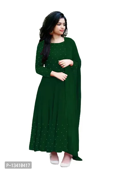Panjurli Revert Diamond Work Rayon Fabric Flared Gown With Attached Dupatta for Women-thumb2