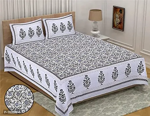 Comfortable Cotton Blend Printed King Bedsheet with Pillow Covers-thumb0