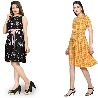 Trendy Women Printed Western Dress With Belt In Amazing Colour Combination Pack of 2-thumb2