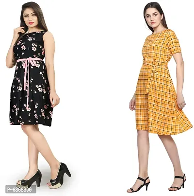 Trendy Women Printed Western Dress With Belt In Amazing Colour Combination Pack of 2-thumb3