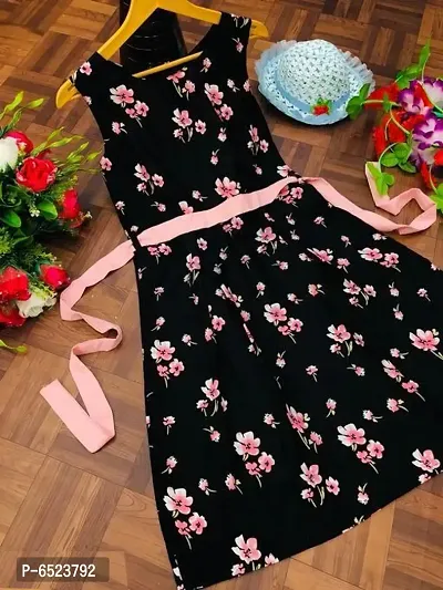 Flowers Printed Dress With Belt For Women