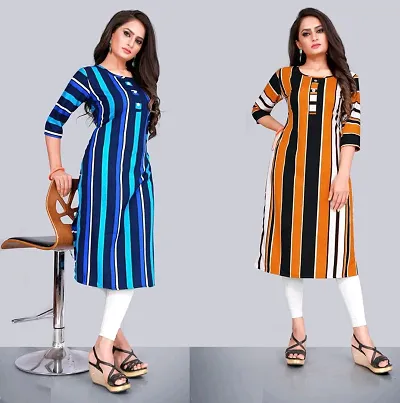 Top Rated Crepe Stripes Printed Straight Kurti Combo of 2