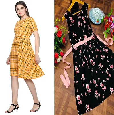 Printed Skater Crepe Dress Combo of 2