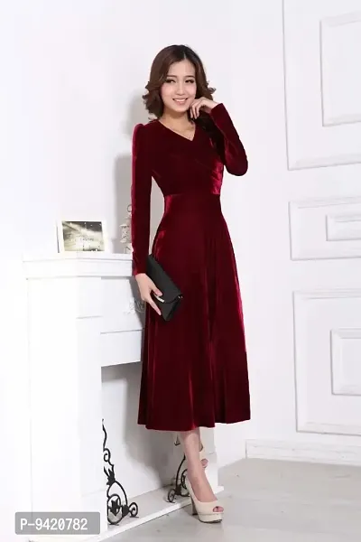 Classy Solid velvet dress for women-thumb0
