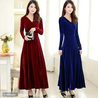 Classy Solid Velvet Dresses Combo