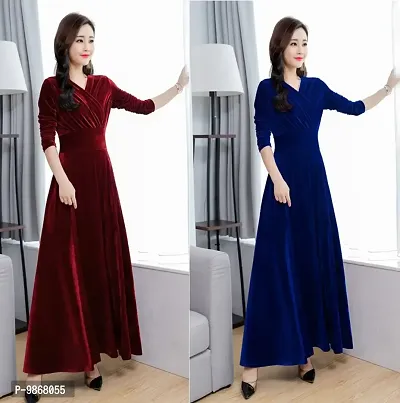 Classy Solid Velvet Dresses Combo