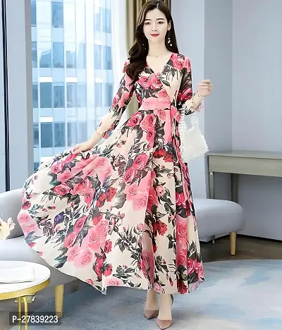 Elegant Flower-Printed Georgette Dress for Women
