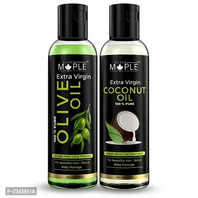 Cold Pressed Olive Oil  Virgin Coconut Oil combo (100 ml + 100 ml) - 100% pure for Hair Growth, Skin Care, Nail, Baby Massage, Eyebrow growth