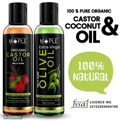 Cold Pressed Castor Oil  Virgin olive Oil combo (100 ml + 100 ml) - 100% pure for Hair Growth, Skin Care, Nail, Baby Massage, Eyebrow growth