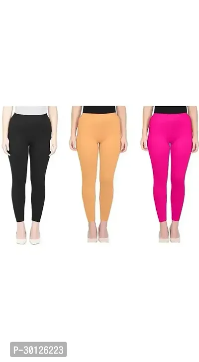 Fabulous Multicoloured Cotton Lycra Solid Leggings For Women Pack of 3