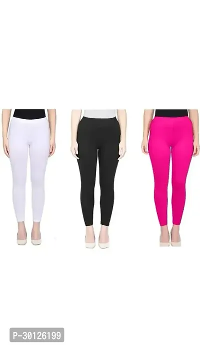 Fabulous Multicoloured Cotton Lycra Solid Leggings For Women Pack of 3-thumb0