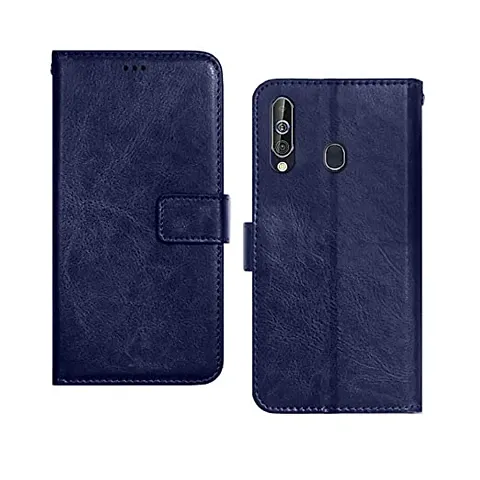 Juberous Vintage Flip Case Cover for Realme 3 Leather | Inner TPU | Foldable Stand | Wallet Card Slots - Blue