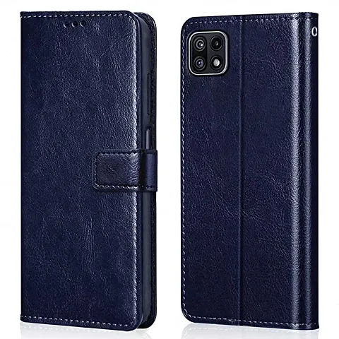 Cloudza Samsung Galaxy A22 5G,F42 5G Flip Back Cover | PU Leather Flip Cover Wallet Case with TPU Silicone Case Back Cover for Samsung Galaxy A22 5G,F42 5G Blue