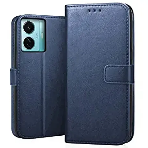 Cloudza Vivo T1 Pro Flip Back Cover | PU Leather Flip Cover Wallet Case with TPU Silicone Case Back Cover for Vivo T1 Pro Blue